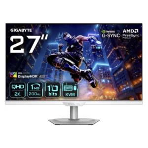 Monitor Gaming Gigabyte Led 27 (M27Q2 Ice) Blanco, Ips, Qhd 2K, 2560 X 1440, 2 Hdmi/Dp, 1Ms, 200Hz, Amd Freesync Premium, Display Hdr400