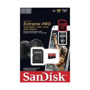 Memoria Microsdxc Sandisk Extreme Pro 128Gb (Sdsqxcd-128G-Gn6Ma) Uhs-I, V30, A2, 200Mb/S, 90Mb/S, Para Grabacion De Video 4K Uhd, Adaptador Sd