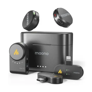 Microfono Inalambrico Portatil Maono Wave T5 (Wm650 Pa3) Adaptador Usb-C/Lightning, X2 Microfonos + Estuche De Carga, 48 Khz 24 Bits, Filtro De Voz