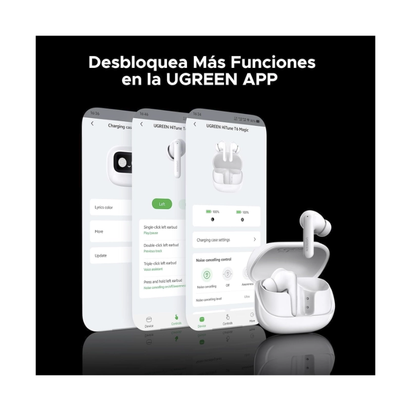 Auricular Bluetooth Ugreen Echobuds Magic Ws211 (55137) Blanco, Pantalla Inteligente Tactil, 12 Funciones Con Un Toque, 6H Para Audifonos, 30H Total 10 Auricular Bluetooth Ugreen Echobuds Magic Ws211 (55137) Blanco, Pantalla Inteligente Tactil, 12 Funciones Con Un Toque, 6H Para Audifonos, 30H Total - Imagen 10