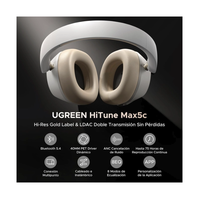 Auricular Bluetooth Ugreen Hp203 (35758) Blanco, Cancelacion De Ruido, Sonido De Alta Resolucion, 75 Horas, Conexion De 2 Dispositivos 2 Auricular Bluetooth Ugreen Hp203 (35758) Blanco, Cancelacion De Ruido, Sonido De Alta Resolucion, 75 Horas, Conexion De 2 Dispositivos - Imagen 2