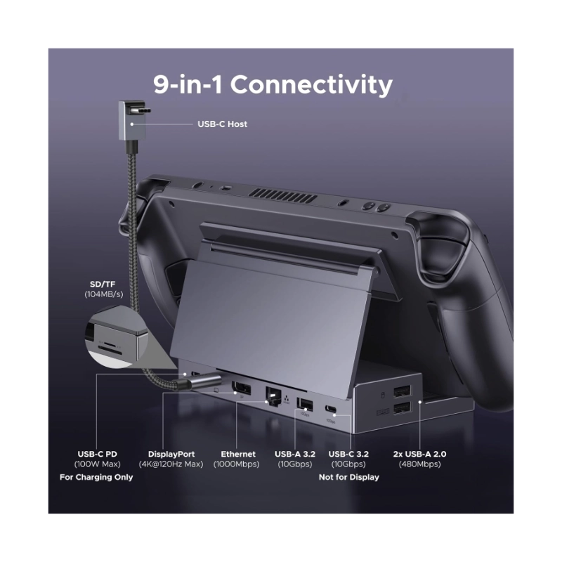 Steam Deck Dock 9 En 1 Ugreen Cm800 (55733) Estacion De Acoplamiento Plegable, X1 Dp, X1 Usb-C, X3 Usb-A, X1 Rj45, X1 Sd Card Slot, X1 Tf Card Slot 2 Steam Deck Dock 9 En 1 Ugreen Cm800 (55733) Estacion De Acoplamiento Plegable, X1 Dp, X1 Usb-C, X3 Usb-A, X1 Rj45, X1 Sd Card Slot, X1 Tf Card Slot - Imagen 2