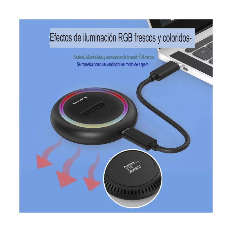 Lector Externo Para M.2 Blueendless (Bs-Sd03C) Negro, Nvme/Sata, Hasta 10Gbps, Led Rgb 2 Lector Externo Para M.2 Blueendless (Bs-Sd03C) Negro, Nvme/Sata, Hasta 10Gbps, Led Rgb - Imagen 2