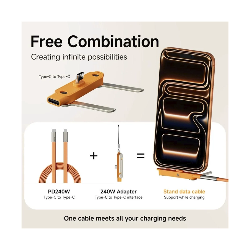 Cable De Carga & Datos Usb-C A Usb-C Basemo (X09C-O) Naranja, Incluye Soporte Plegable Para Telefono, 240W De Carga Rapida, 1.5 Metros 3 Cable De Carga & Datos Usb-C A Usb-C Basemo (X09C-O) Naranja, Incluye Soporte Plegable Para Telefono, 240W De Carga Rapida, 1.5 Metros - Imagen 3