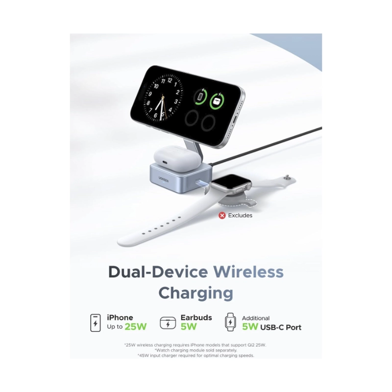 Cargador Inalambrico Magflow Ugreen W752 (55960B) Qi2 25W, Magsafe 2 En 1, Soporte Plegable Rapido Con Puerto Usb-C, Iphone/Airpods 3 Cargador Inalambrico Magflow Ugreen W752 (55960B) Qi2 25W, Magsafe 2 En 1, Soporte Plegable Rapido Con Puerto Usb-C, Iphone/Airpods - Imagen 3