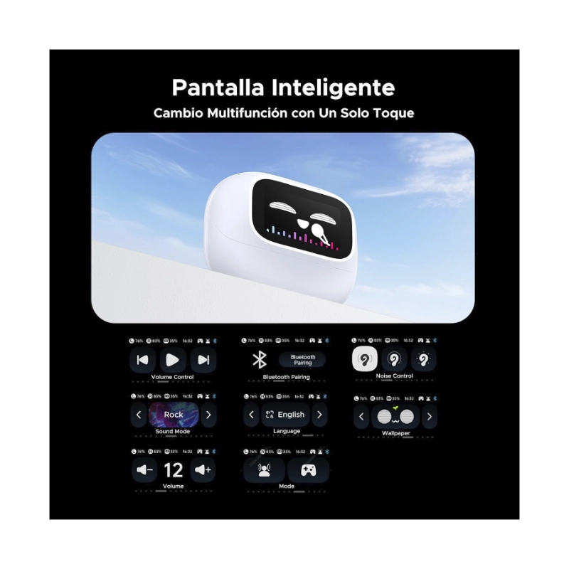 Auricular Bluetooth Ugreen Echobuds Magic Ws211 (55137) Blanco, Pantalla Inteligente Tactil, 12 Funciones Con Un Toque, 6H Para Audifonos, 30H Total 3 Auricular Bluetooth Ugreen Echobuds Magic Ws211 (55137) Blanco, Pantalla Inteligente Tactil, 12 Funciones Con Un Toque, 6H Para Audifonos, 30H Total - Imagen 3