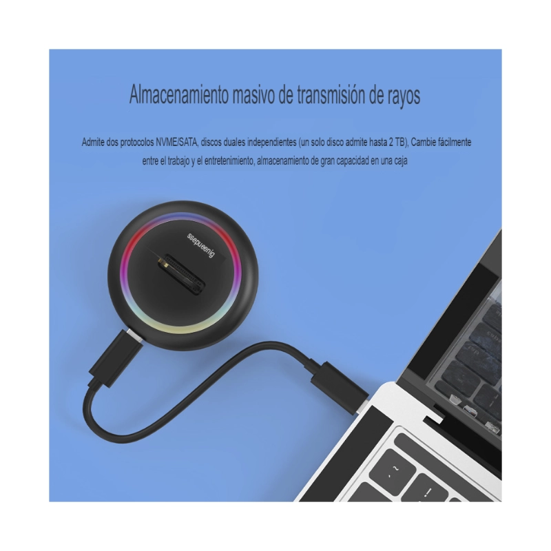 Lector Externo Para M.2 Blueendless (Bs-Sd03C) Negro, Nvme/Sata, Hasta 10Gbps, Led Rgb 3 Lector Externo Para M.2 Blueendless (Bs-Sd03C) Negro, Nvme/Sata, Hasta 10Gbps, Led Rgb - Imagen 3