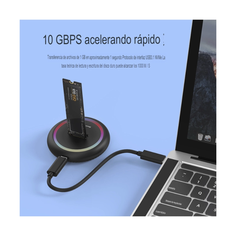 Lector Externo Para M.2 Blueendless (Bs-Sd03C) Negro, Nvme/Sata, Hasta 10Gbps, Led Rgb 4 Lector Externo Para M.2 Blueendless (Bs-Sd03C) Negro, Nvme/Sata, Hasta 10Gbps, Led Rgb - Imagen 4