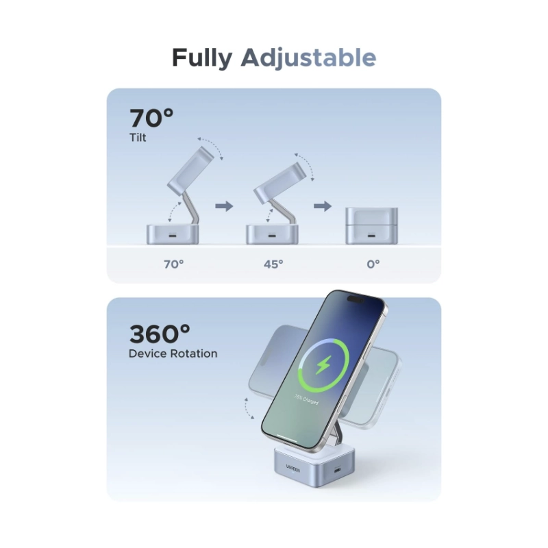 Cargador Inalambrico Magflow Ugreen W752 (55960B) Qi2 25W, Magsafe 2 En 1, Soporte Plegable Rapido Con Puerto Usb-C, Iphone/Airpods 5 Cargador Inalambrico Magflow Ugreen W752 (55960B) Qi2 25W, Magsafe 2 En 1, Soporte Plegable Rapido Con Puerto Usb-C, Iphone/Airpods - Imagen 5