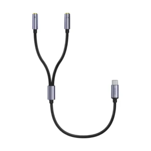 Cable De Usb-C A Jack X2 3.5Mm (Jh-A562A) Negro, Divisor Audio, 25Cm
