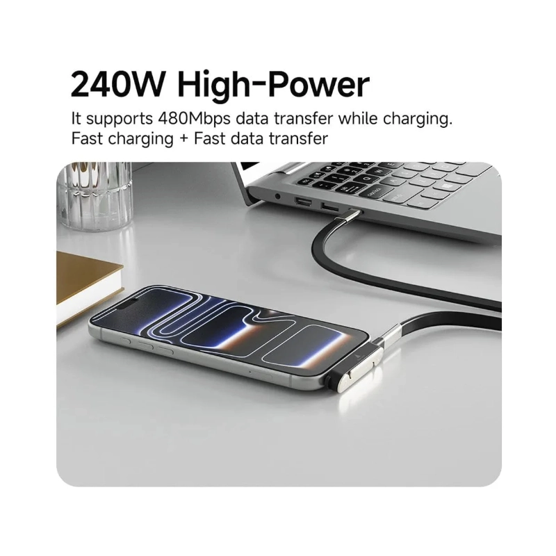 Cable De Carga & Datos Usb-C A Usb-C Basemo (X09C-B) Negro, Incluye Soporte Plegable Para Telefono, 240W De Carga Rapida, 1.5 Metros 5 Cable De Carga & Datos Usb-C A Usb-C Basemo (X09C-B) Negro, Incluye Soporte Plegable Para Telefono, 240W De Carga Rapida, 1.5 Metros - Imagen 5