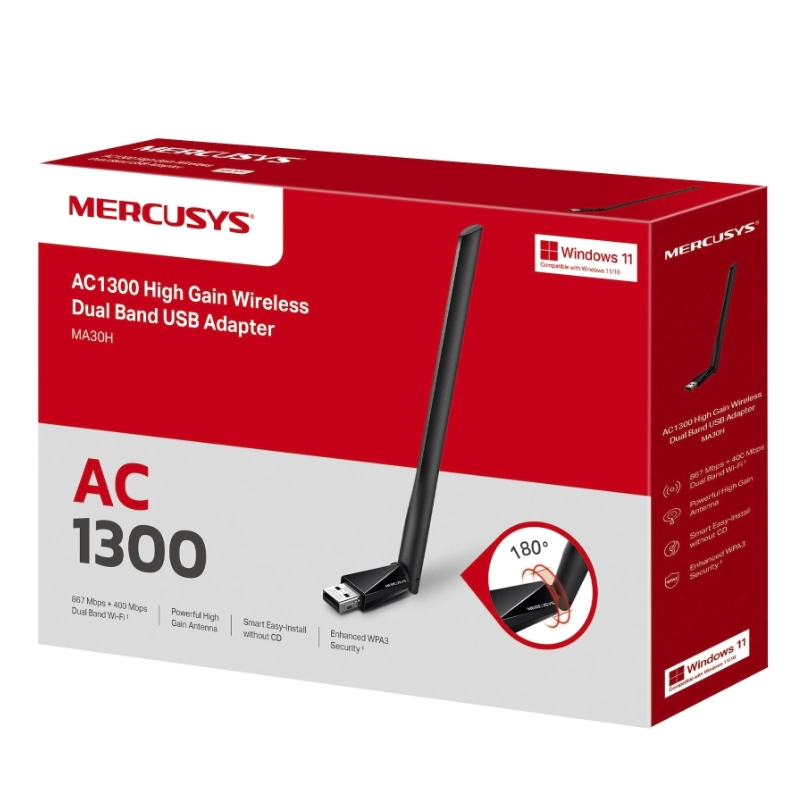 Usb Inalambrico Mercusys Ac1300 (Ma30H) 2.4Ghz/400Mbps, 5Ghz/867Mbps, Antena X1 7 Usb Inalambrico Mercusys Ac1300 (Ma30H) 2.4Ghz/400Mbps, 5Ghz/867Mbps, Antena X1 - Imagen 7