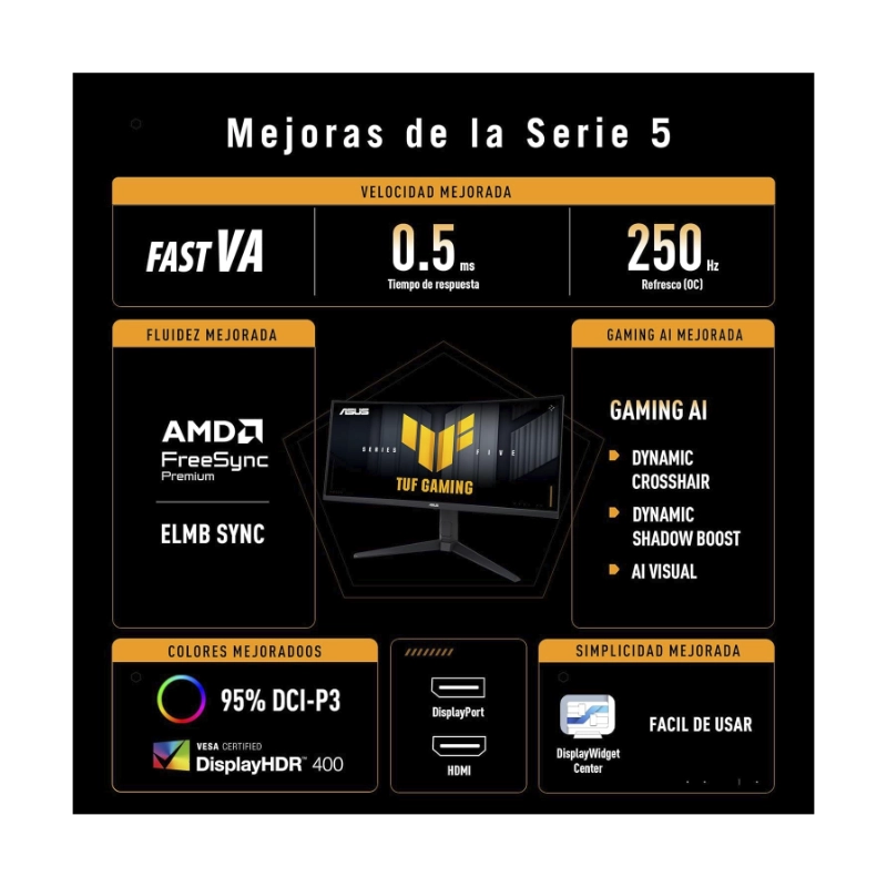 Monitor Asus Tuf Gaming 34 (Vg34Wqml5A) Curvo Ultrawide, Fast Va, Wqhd 3.5K, 3440 X 1440, 0.5Ms, 250Hz, Freesync Premium, Displayhdr400, 95% Dci-P3 7 Monitor Asus Tuf Gaming 34 (Vg34Wqml5A) Curvo Ultrawide, Fast Va, Wqhd 3.5K, 3440 X 1440, 0.5Ms, 250Hz, Freesync Premium, Displayhdr400, 95% Dci-P3 - Imagen 7