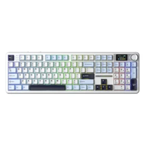 Teclado Inalambrico Aula (F108 Pro) Azul/Blanco/ Negro, Trimodo, Mecanico, Switch Purple + Reaper, Pantalla Integrada