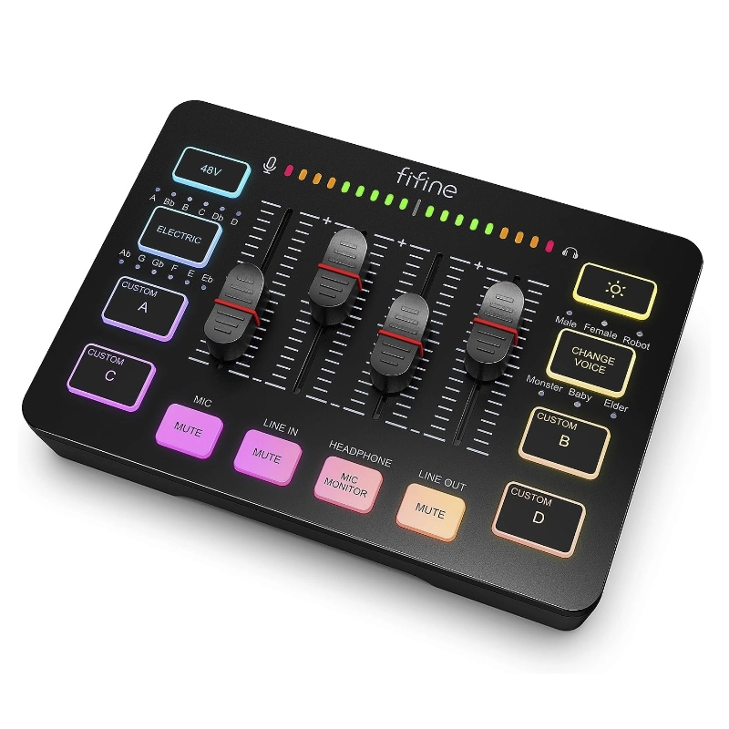 Mezcladora De Audio Fifine Ampligame Sc3 (Sc3-B) Negro, Para Streaming Con Interfaz De Microfono Xlr, Control Individual, Atenuador De Volumen, Rgb 1 Mezcladora De Audio Fifine Ampligame Sc3 (Sc3-B) Negro, Para Streaming Con Interfaz De Microfono Xlr, Control Individual, Atenuador De Volumen, Rgb