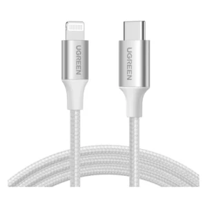 Cable De Carga & Datos Usb-C A Lightning Ugreen (70523) Plata, Carga Rapida, Nylon Trenzado, Mfi Certificado, Compatible Con Iphone 14/13/12, 1 Metro
