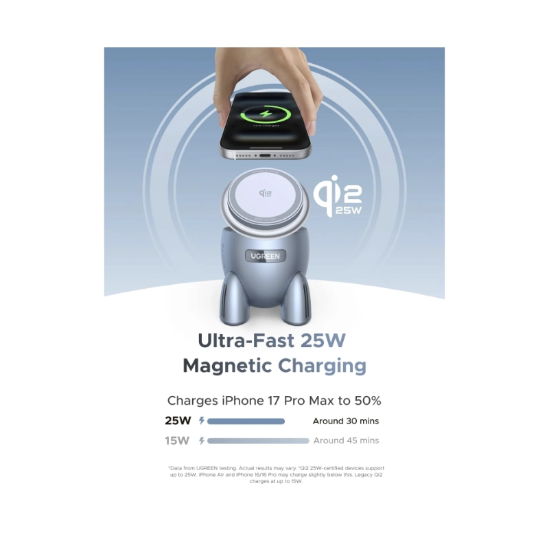 Cargador Inalambrico Ugreen Rocket Shape W713 (65300) Carga Qi2 25W, Magflow, Multifuncional 2 En 1, Zona Magnetica Cohete, Compatible Iphone Y Airpod 2 Cargador Inalambrico Ugreen Rocket Shape W713 (65300) Carga Qi2 25W, Magflow, Multifuncional 2 En 1, Zona Magnetica Cohete, Compatible Iphone Y Airpod - Imagen 2