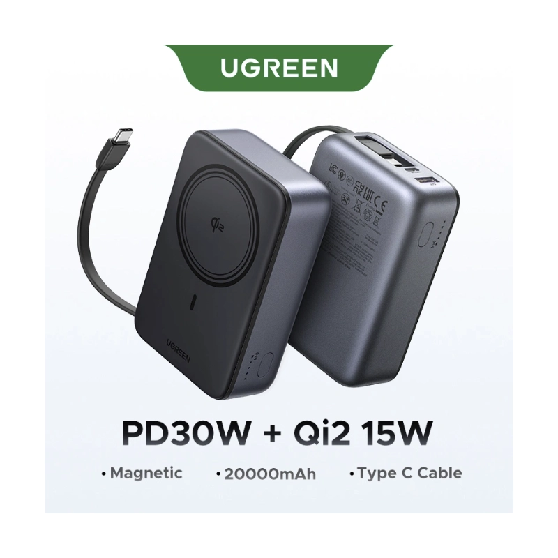 Power Bank Ugreen Pb567 (55450B) Magnetico, 15W Con Tecnologia Qi2, Incluye Cable Usb-C, Compatibilidad Ios Y Android, 20000Mah 2 Power Bank Ugreen Pb567 (55450B) Magnetico, 15W Con Tecnologia Qi2, Incluye Cable Usb-C, Compatibilidad Ios Y Android, 20000Mah - Imagen 2