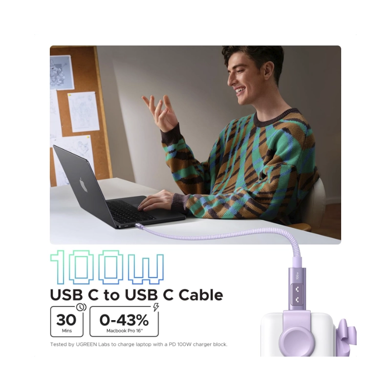 Cable De Carga & Datos Usb-C A Usb-C Ugreen L509 (65092) Purpura, 100W De Carga Rapida, Con Pantalla Led, Para Iphone 16, 1 Metro 2 Cable De Carga & Datos Usb-C A Usb-C Ugreen L509 (65092) Purpura, 100W De Carga Rapida, Con Pantalla Led, Para Iphone 16, 1 Metro - Imagen 2
