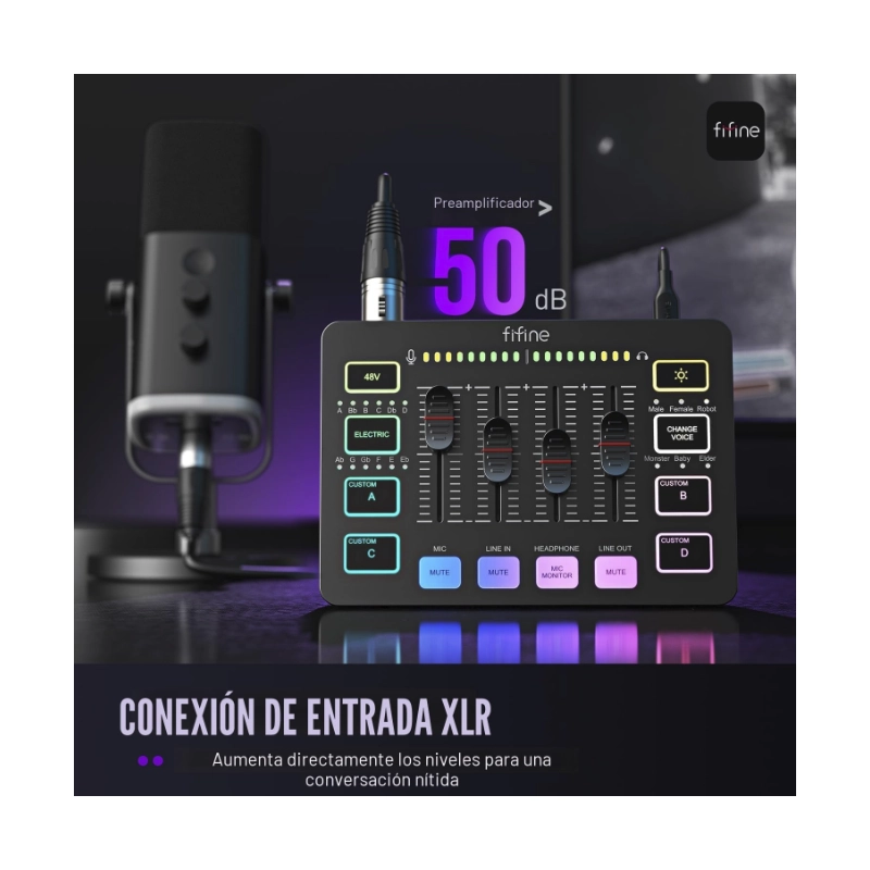 Mezcladora De Audio Fifine Ampligame Sc3 (Sc3-B) Negro, Para Streaming Con Interfaz De Microfono Xlr, Control Individual, Atenuador De Volumen, Rgb 2 Mezcladora De Audio Fifine Ampligame Sc3 (Sc3-B) Negro, Para Streaming Con Interfaz De Microfono Xlr, Control Individual, Atenuador De Volumen, Rgb - Imagen 2