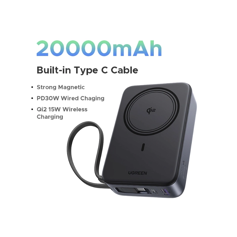 Power Bank Ugreen Pb567 (55450B) Magnetico, 15W Con Tecnologia Qi2, Incluye Cable Usb-C, Compatibilidad Ios Y Android, 20000Mah 3 Power Bank Ugreen Pb567 (55450B) Magnetico, 15W Con Tecnologia Qi2, Incluye Cable Usb-C, Compatibilidad Ios Y Android, 20000Mah - Imagen 3