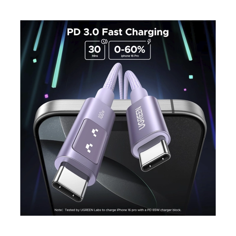 Cable De Carga & Datos Usb-C A Usb-C Ugreen L509 (65092) Purpura, 100W De Carga Rapida, Con Pantalla Led, Para Iphone 16, 1 Metro 3 Cable De Carga & Datos Usb-C A Usb-C Ugreen L509 (65092) Purpura, 100W De Carga Rapida, Con Pantalla Led, Para Iphone 16, 1 Metro - Imagen 3