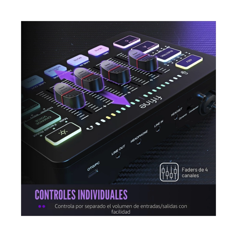 Mezcladora De Audio Fifine Ampligame Sc3 (Sc3-B) Negro, Para Streaming Con Interfaz De Microfono Xlr, Control Individual, Atenuador De Volumen, Rgb 3 Mezcladora De Audio Fifine Ampligame Sc3 (Sc3-B) Negro, Para Streaming Con Interfaz De Microfono Xlr, Control Individual, Atenuador De Volumen, Rgb - Imagen 3