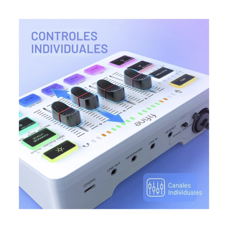 Mezcladora De Audio Fifine Ampligame Sc3 (Sc3-W) Blanco, Para Streaming Con Interfaz De Microfono Xlr, Control Individual, Atenuador De Volumen, Rgb 3 Mezcladora De Audio Fifine Ampligame Sc3 (Sc3-W) Blanco, Para Streaming Con Interfaz De Microfono Xlr, Control Individual, Atenuador De Volumen, Rgb - Imagen 3