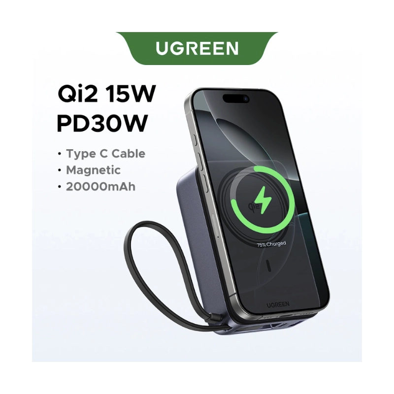 Power Bank Ugreen Pb567 (55450B) Magnetico, 15W Con Tecnologia Qi2, Incluye Cable Usb-C, Compatibilidad Ios Y Android, 20000Mah 4 Power Bank Ugreen Pb567 (55450B) Magnetico, 15W Con Tecnologia Qi2, Incluye Cable Usb-C, Compatibilidad Ios Y Android, 20000Mah - Imagen 4