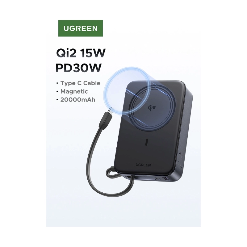 Power Bank Ugreen Pb567 (55450B) Magnetico, 15W Con Tecnologia Qi2, Incluye Cable Usb-C, Compatibilidad Ios Y Android, 20000Mah 5 Power Bank Ugreen Pb567 (55450B) Magnetico, 15W Con Tecnologia Qi2, Incluye Cable Usb-C, Compatibilidad Ios Y Android, 20000Mah - Imagen 5