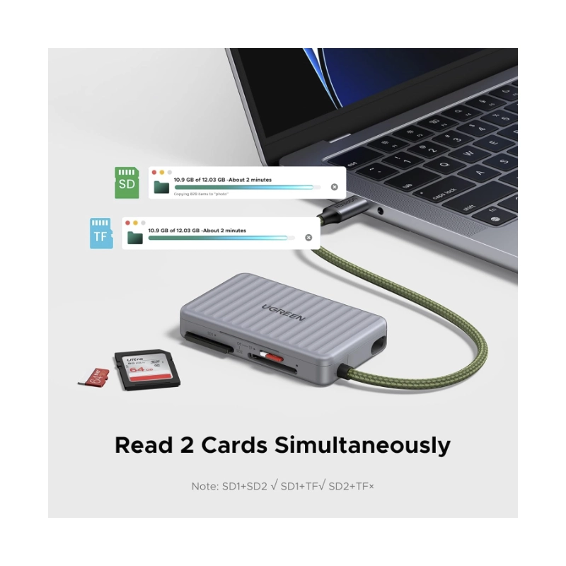 Lector De Memorias Sd Ugreen Cm868 (55886) X2 Sd Card Slot, X1 Tf Card Slot, Tapa Magnetica 6 Lector De Memorias Sd Ugreen Cm868 (55886) X2 Sd Card Slot, X1 Tf Card Slot, Tapa Magnetica - Imagen 6