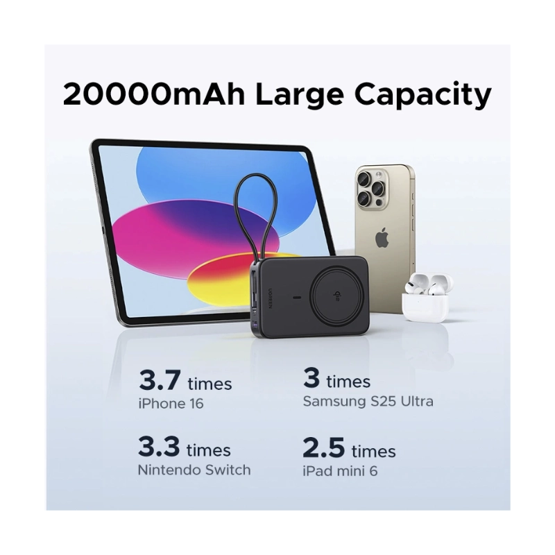 Power Bank Ugreen Pb567 (55450B) Magnetico, 15W Con Tecnologia Qi2, Incluye Cable Usb-C, Compatibilidad Ios Y Android, 20000Mah 8 Power Bank Ugreen Pb567 (55450B) Magnetico, 15W Con Tecnologia Qi2, Incluye Cable Usb-C, Compatibilidad Ios Y Android, 20000Mah - Imagen 8