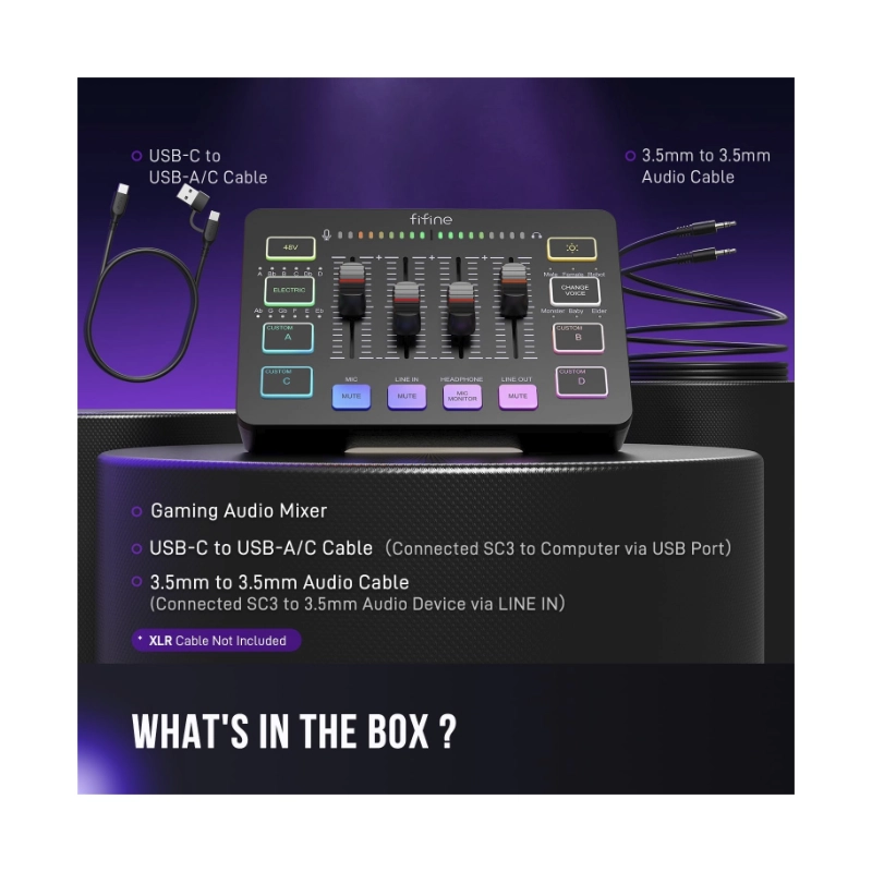 Mezcladora De Audio Fifine Ampligame Sc3 (Sc3-B) Negro, Para Streaming Con Interfaz De Microfono Xlr, Control Individual, Atenuador De Volumen, Rgb 9 Mezcladora De Audio Fifine Ampligame Sc3 (Sc3-B) Negro, Para Streaming Con Interfaz De Microfono Xlr, Control Individual, Atenuador De Volumen, Rgb - Imagen 9