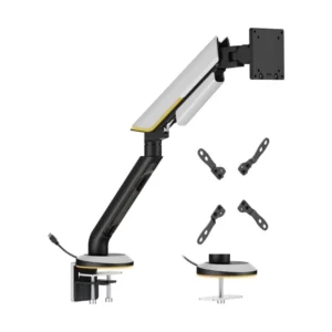 Brazo Soporte Para Monitor Koreano (Gmk96-12L) Gaming, Rack Base, Para 24 A 57, De 2Kg Hasta 27Kg, Gas Reforzado, Ajustes Ergonomicos, Led-Rgb