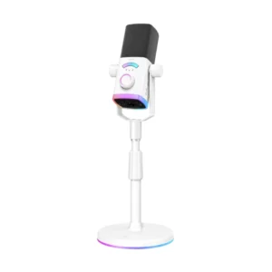 Microfono Fifine Ampligame (Am8 Pros-W) Blanco, Boton De Silencio, Base Ajustable 26Cm, Conectividad Usb/Xlr, Led-Rgb